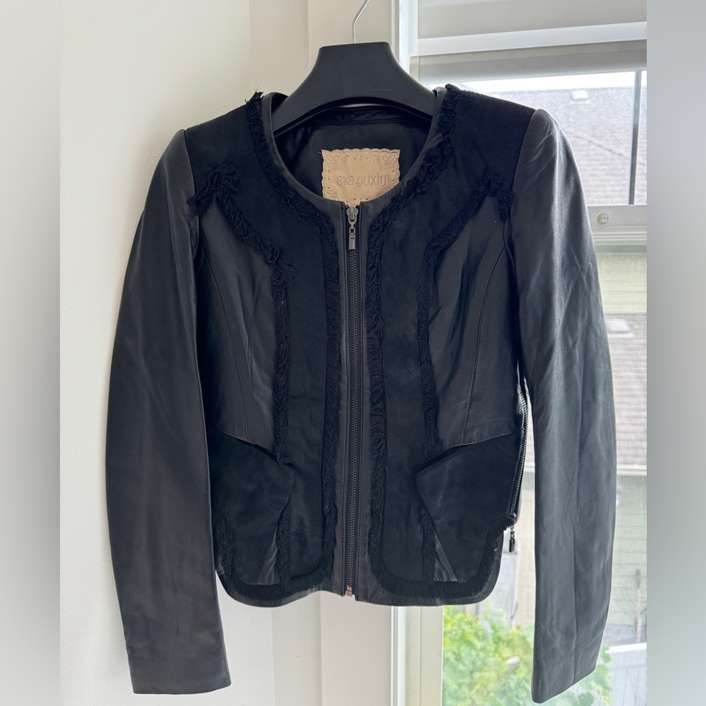 Real Leather and cow fur combined jacket